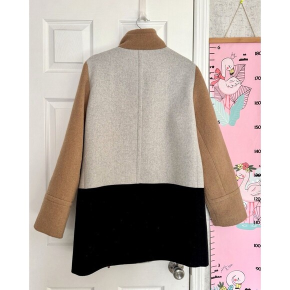 J.Crew Wool Colorblock Coat Size 12 Tan Gray Zipped - Picture 8 of 10